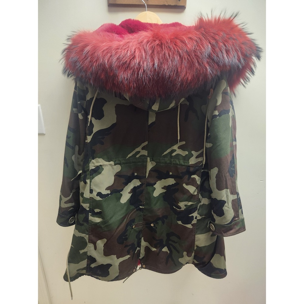 Charlotte b Camo Parka Jacket Red Faux Fur Lined Hooded Military Coat Womens - Picture 6 of 6